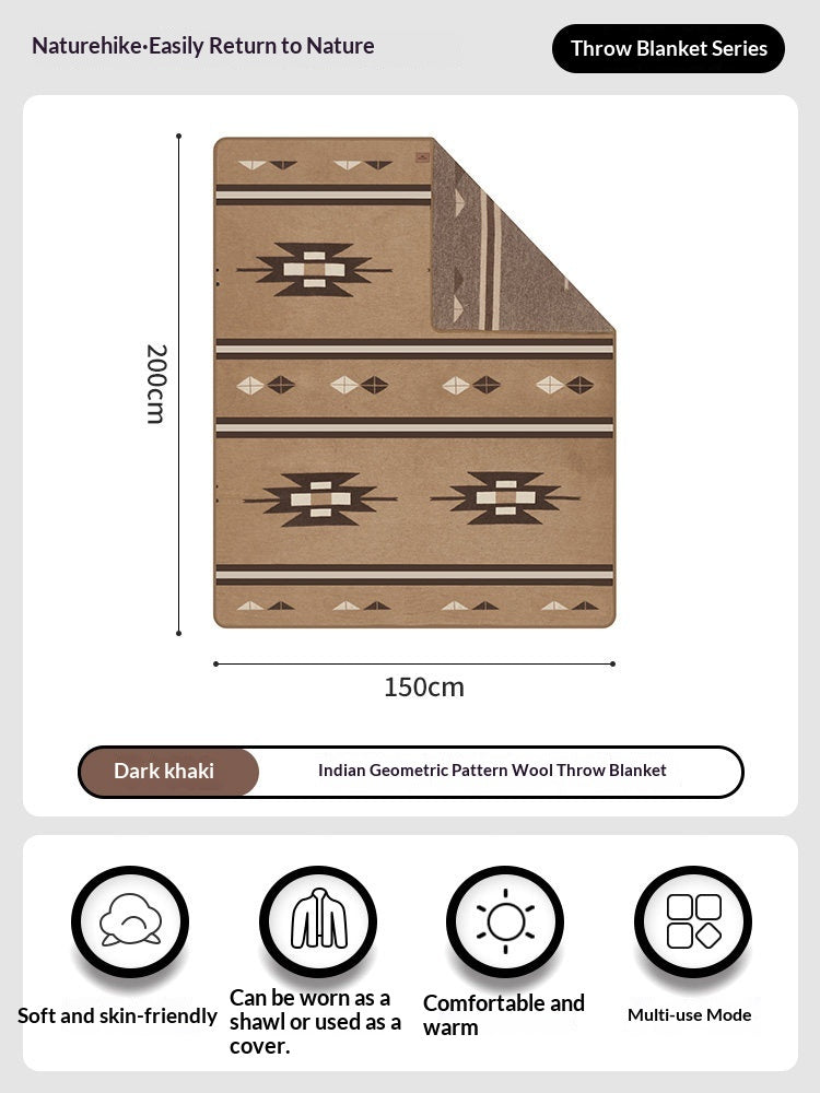 Naturehike Indian Geometric Wool Blanket Outdoor Winter Portable Multifunction Super Wide Carpet Thickened Cover Soft Shawlt Warm Throw Cape Camping