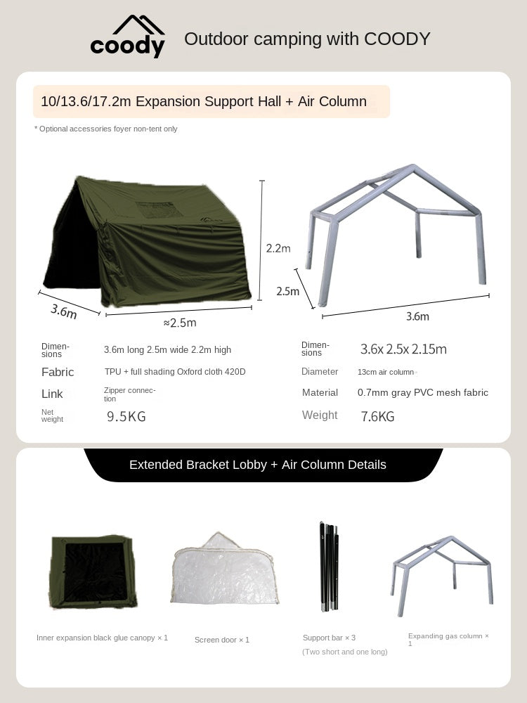 Coody Air Tarp Extension Add-on For AIR 8.0 10.0 13.6 17.2 Set Portable Multipurpose Large Space Living Room Expansion