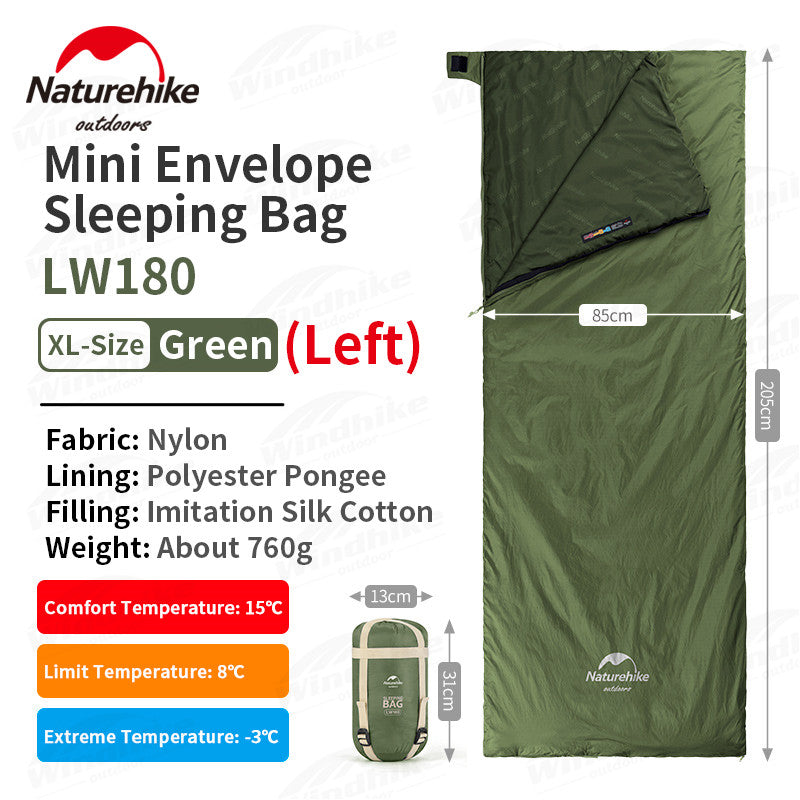 Naturehike Mini Envelope Sleeping Bag Outdoor LW180 Portable Ultralight Breathable Cotton Fabric Thick Foam for Tent Adult Comfortable Camp Sleep Bed Pad