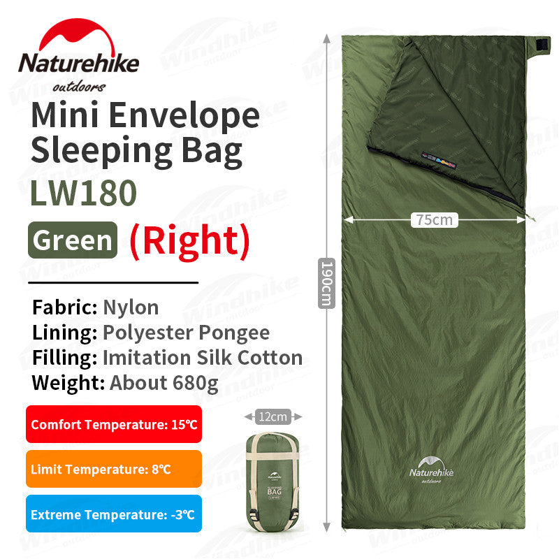 Naturehike Mini Envelope Sleeping Bag Outdoor LW180 Portable Ultralight Breathable Cotton Fabric Thick Foam for Tent Adult Comfortable Camp Sleep Bed Pad