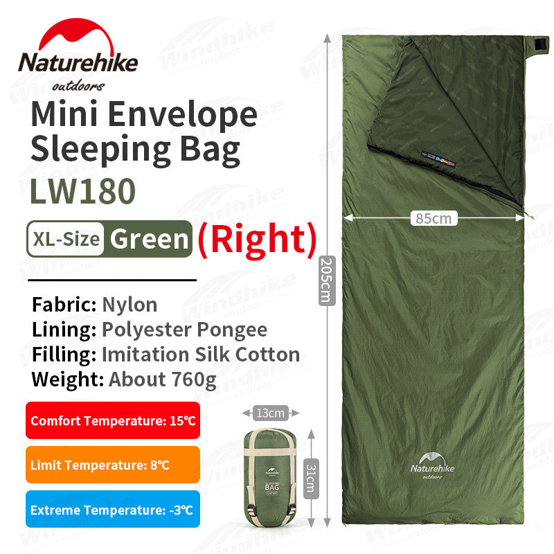 Naturehike Mini Envelope Sleeping Bag Outdoor LW180 Portable Ultralight Breathable Cotton Fabric Thick Foam for Tent Adult Comfortable Camp Sleep Bed Pad