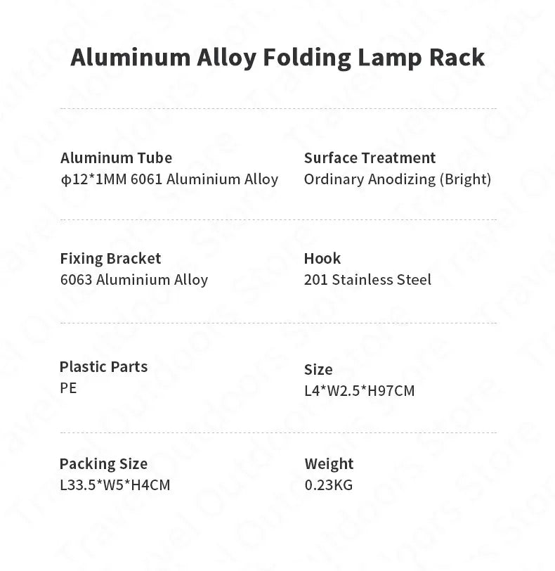 MOBI GARDEN Ultralight Folding Black Light Pole Outdoors Portable Lamp Shelf Aluminum Alloy Table Lighting Lamp Holder Bracket Hook Shelf Tent
