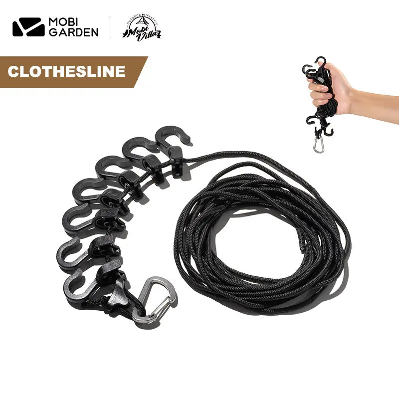 MOBI GARDEN Clothesline Hanging Rope With Hook Portable Ultralight Windproof Rope Outdoor Indoor Camping Travel Heavy Duty Original MobiGarden