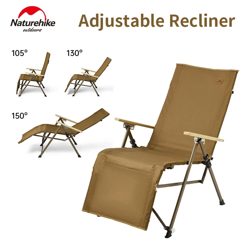 Naturehike NIGHTFALL Folding Recliner Chair Adjustable Backrest Portable Leisure Lounger Camping Outdoor Hiking Fishing Beach Travel Armchair Footrest Heavy Duty Original Nature Hike