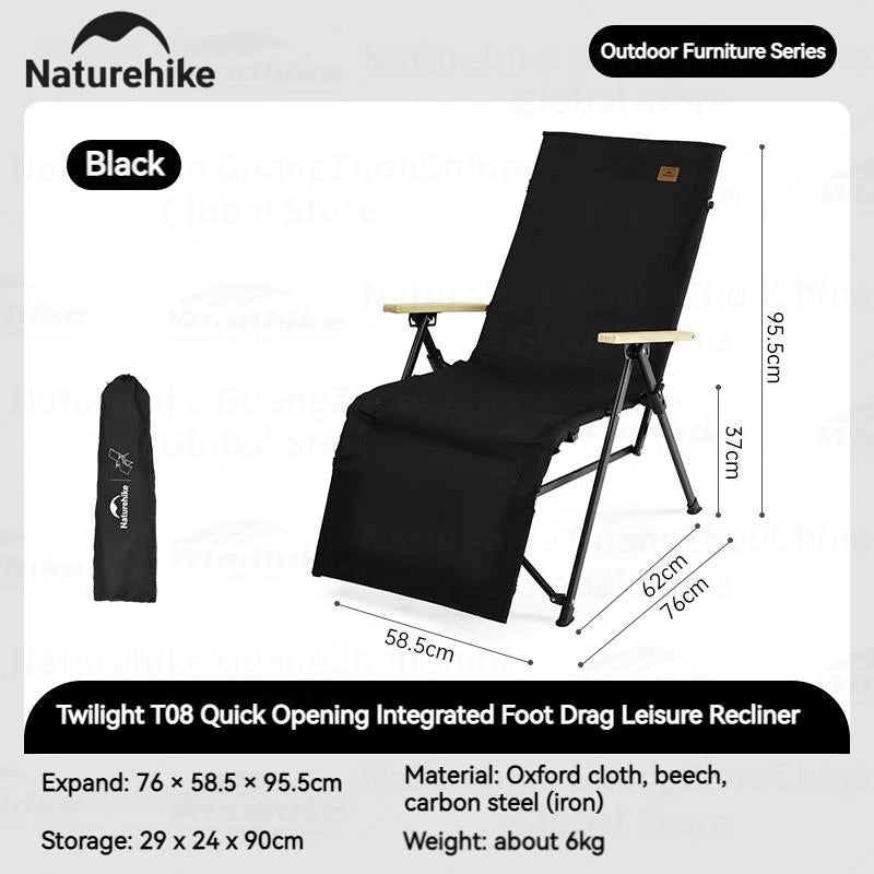 Naturehike NIGHTFALL Folding Recliner Chair Adjustable Backrest Portable Leisure Lounger Camping Outdoor Hiking Fishing Beach Travel Armchair Footrest Heavy Duty Original Nature Hike