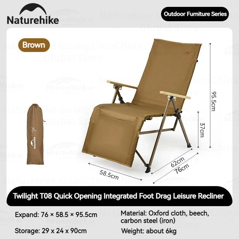 Naturehike NIGHTFALL Folding Recliner Chair Adjustable Backrest Portable Leisure Lounger Camping Outdoor Hiking Fishing Beach Travel Armchair Footrest Heavy Duty Original Nature Hike