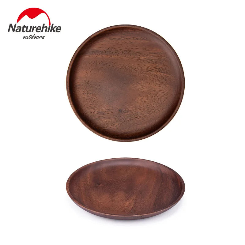 Naturehike Solid Wood Dish Plate Outdoor Camping Plate Wooden Round Pan Fruit Dishes Saucer Tea Tray Dessert Dinner Plate Food Container Tableware