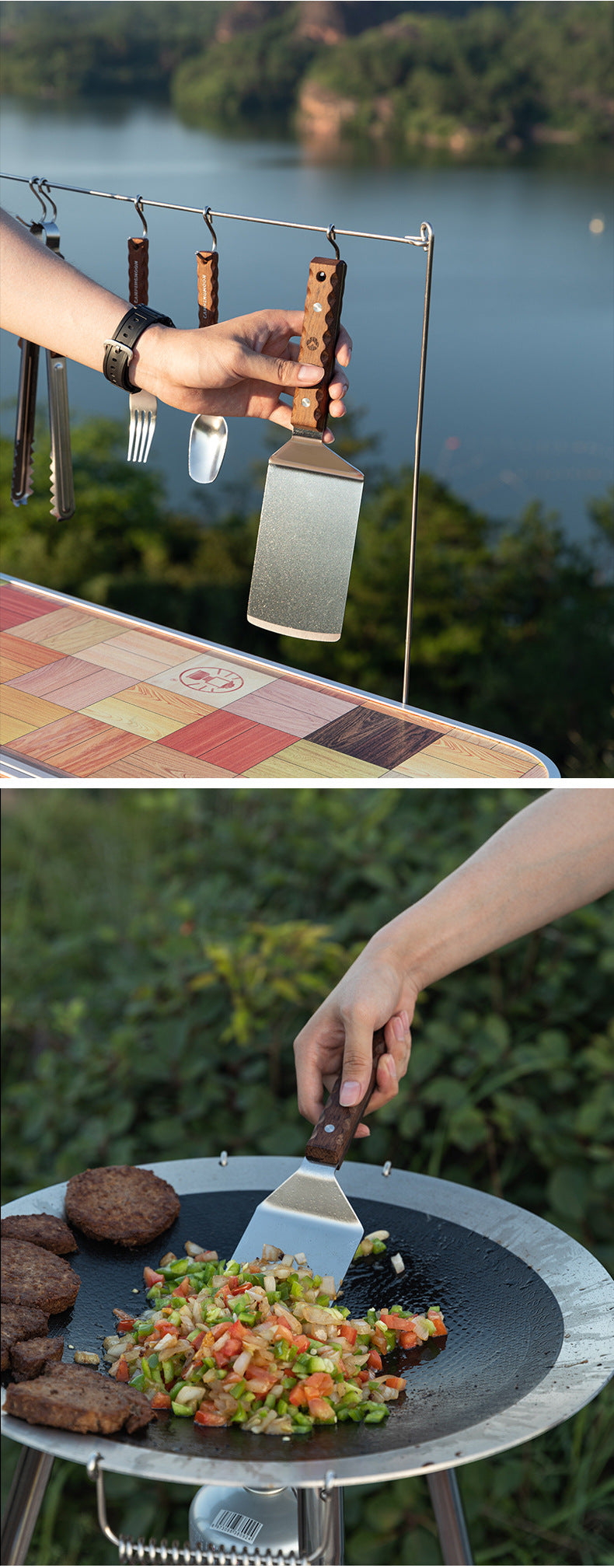 Campingmoon MS-29 Multifunctional Steak Shovel Outdoor Portable Ultralight Multipurpose Cooking Spatula Stainless Steel Solid Wood Handle Utensil