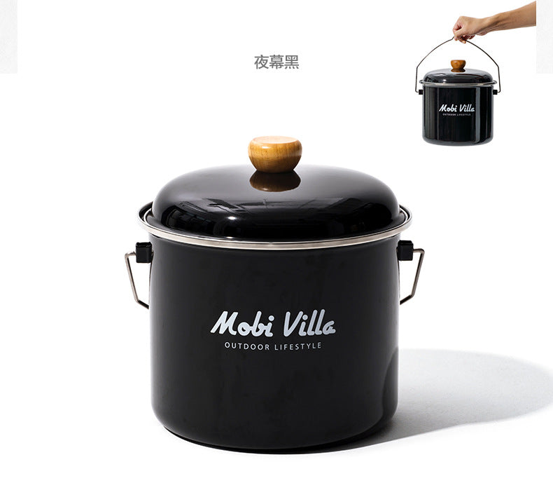 Mobi Garden 5L Enamel Glazed Coated Hanging Large Pot Retro Style Meals for 5-6 Persons Camping Outdoor Cooking Kitchenware Equipment Hiking Travel Picnic Beach Heavy Duty Original MobiGarden