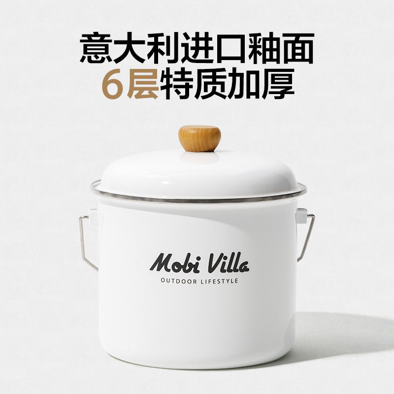 Mobi Garden 5L Enamel Glazed Coated Hanging Large Pot Retro Style Meals for 5-6 Persons Camping Outdoor Cooking Kitchenware Equipment Hiking Travel Picnic Beach Heavy Duty Original MobiGarden