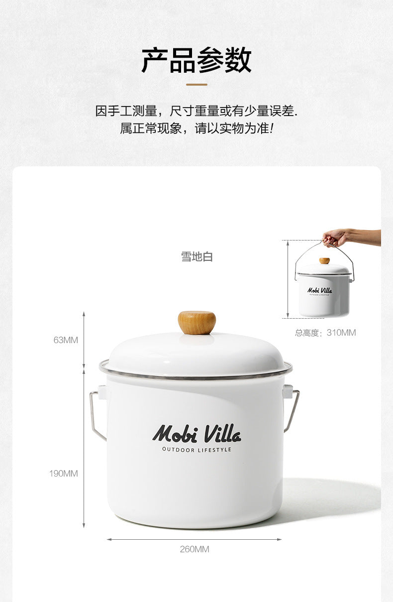 Mobi Garden 5L Enamel Glazed Coated Hanging Large Pot Retro Style Meals for 5-6 Persons Camping Outdoor Cooking Kitchenware Equipment Hiking Travel Picnic Beach Heavy Duty Original MobiGarden