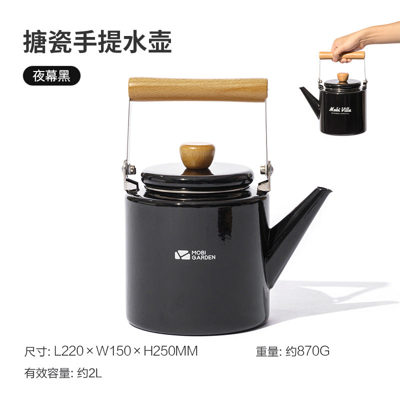 Mobi Garden 5L Enamel Glazed Coated Hanging Large Pot Retro Style Meals for 5-6 Persons Camping Outdoor Cooking Kitchenware Equipment Hiking Travel Picnic Beach Heavy Duty Original MobiGarden