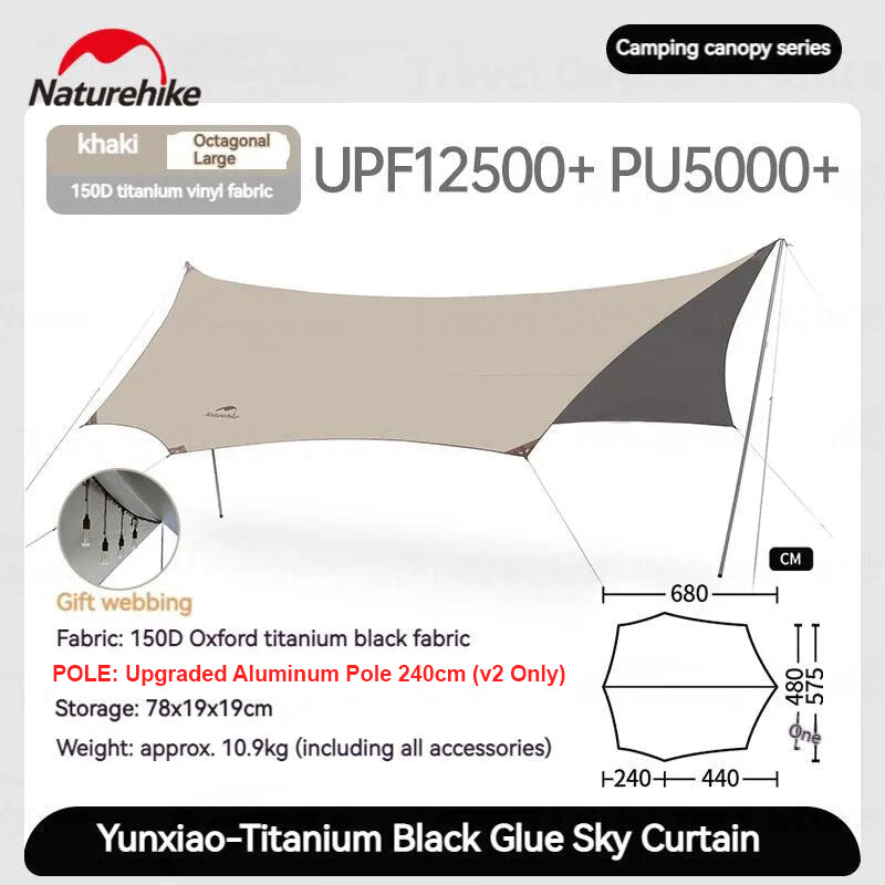 Naturehike CLOUDY Canopy Tarp Tent Awning Sunshade Titanium Vinyl Black Coated Large 35m² Shade Area for up to 18 Person Waterproof Windproof Shelter