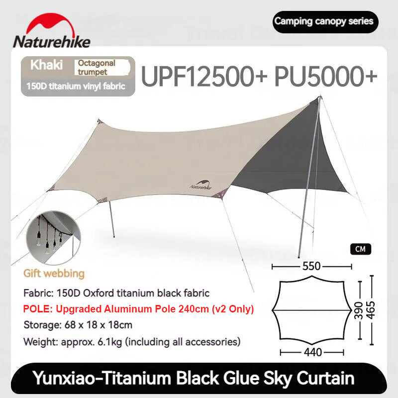 Naturehike CLOUDY Canopy Tarp Tent Awning Sunshade Titanium Vinyl Black Coated Large 35m² Shade Area for up to 18 Person Waterproof Windproof Shelter