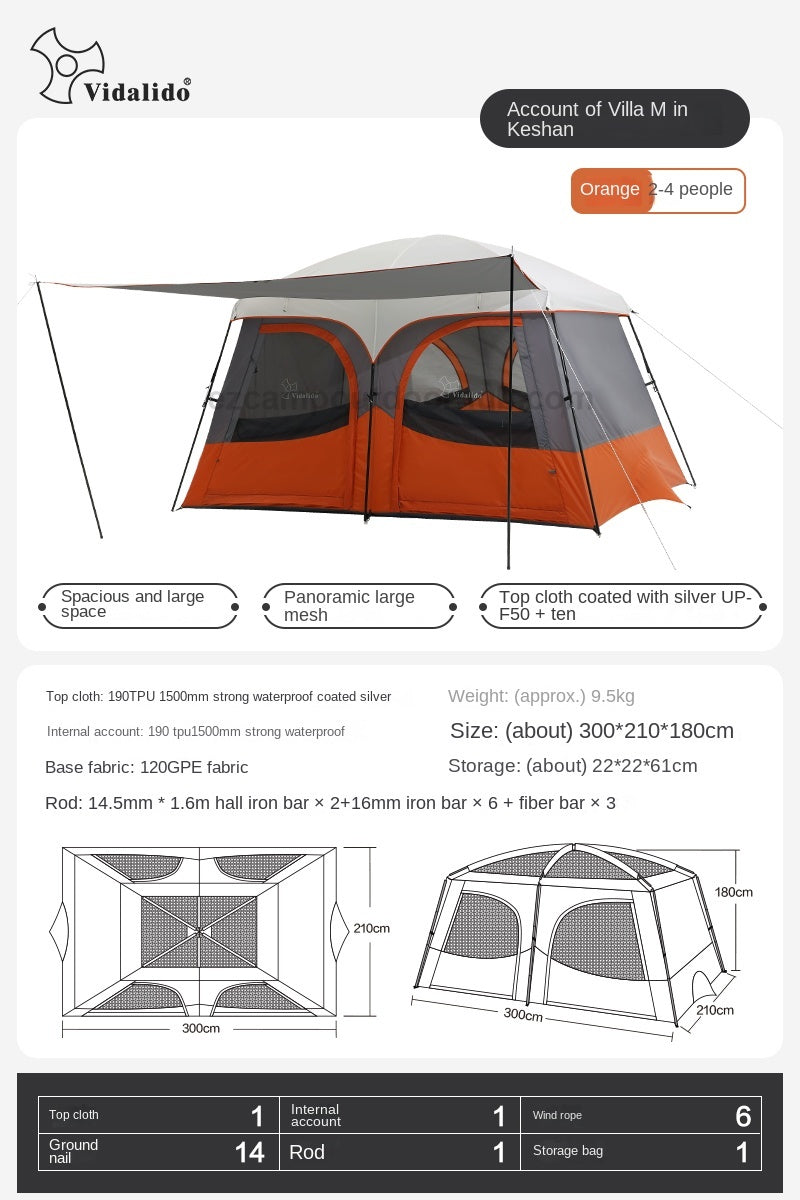 Vidalido AN SAAN Series M PRO Villa Tent Portable 4-6 Person Cabin Style Tent Large Space Three Dimensional Ventilation Outdoor Camping Waterproof