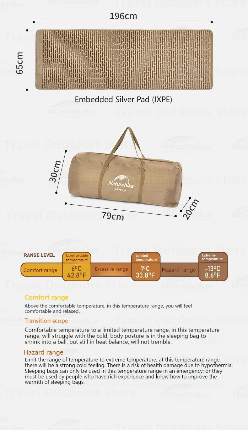 Naturehike 2-in-1 Sleeping Bag Mattress Portable Lightweight Single Person Sleeping Bag & Camping Mat Set Cotton Warm Quilt Waterproof Mat For Spring Autumn