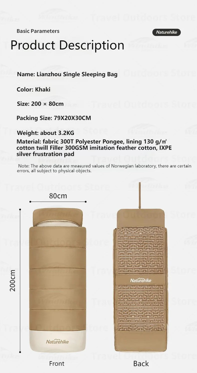 Naturehike 2-in-1 Sleeping Bag Mattress Portable Lightweight Single Person Sleeping Bag & Camping Mat Set Cotton Warm Quilt Waterproof Mat For Spring Autumn