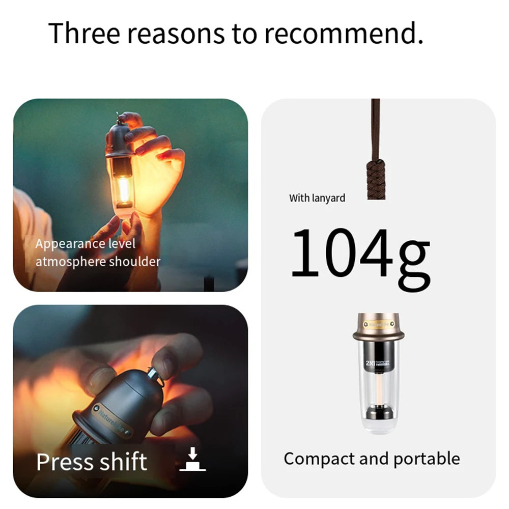 Naturehike 2-in-1 Atmosphere Light Portable Ultralight Ambient Lighting Lamps Light Outdoor Equipment Waterproof IPX4 Usage UP To 3-8H Type-C Charge Camping Hiking Picnic Travel Original Nature Hike