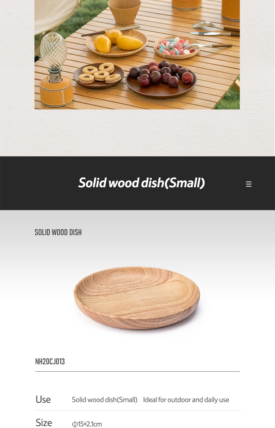 Naturehike Solid Wood Dish Plate Outdoor Camping Plate Wooden Round Pan Fruit Dishes Saucer Tea Tray Dessert Dinner Plate Food Container Tableware
