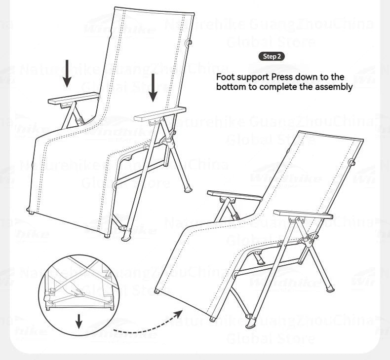 Naturehike NIGHTFALL Folding Recliner Chair Adjustable Backrest Portable Leisure Lounger Camping Outdoor Hiking Fishing Beach Travel Armchair Footrest Heavy Duty Original Nature Hike