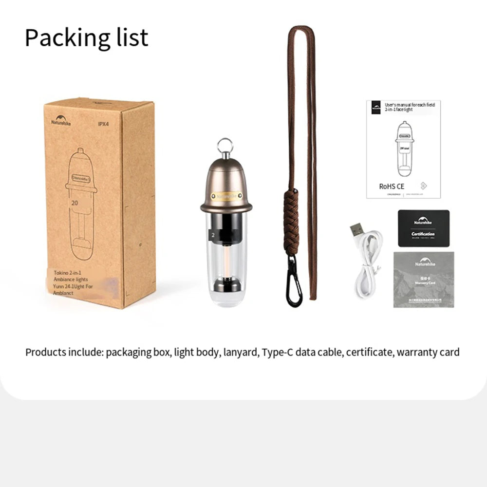 Naturehike 2-in-1 Atmosphere Light Portable Ultralight Ambient Lighting Lamps Light Outdoor Equipment Waterproof IPX4 Usage UP To 3-8H Type-C Charge Camping Hiking Picnic Travel Original Nature Hike