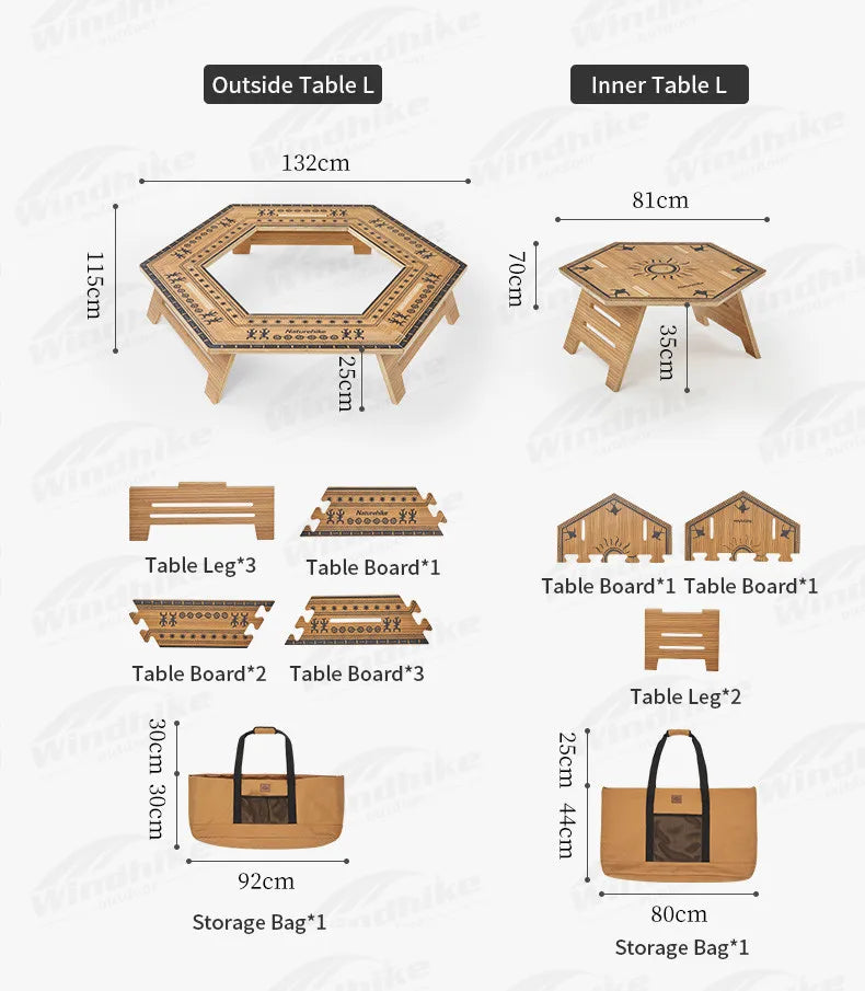 Naturehike Modular Hexagonal Table Portable Multipupose Splicing Table DIY Multi-layer Board Double-Deck Extended Desk Camping BBQ Picnic Barbecue