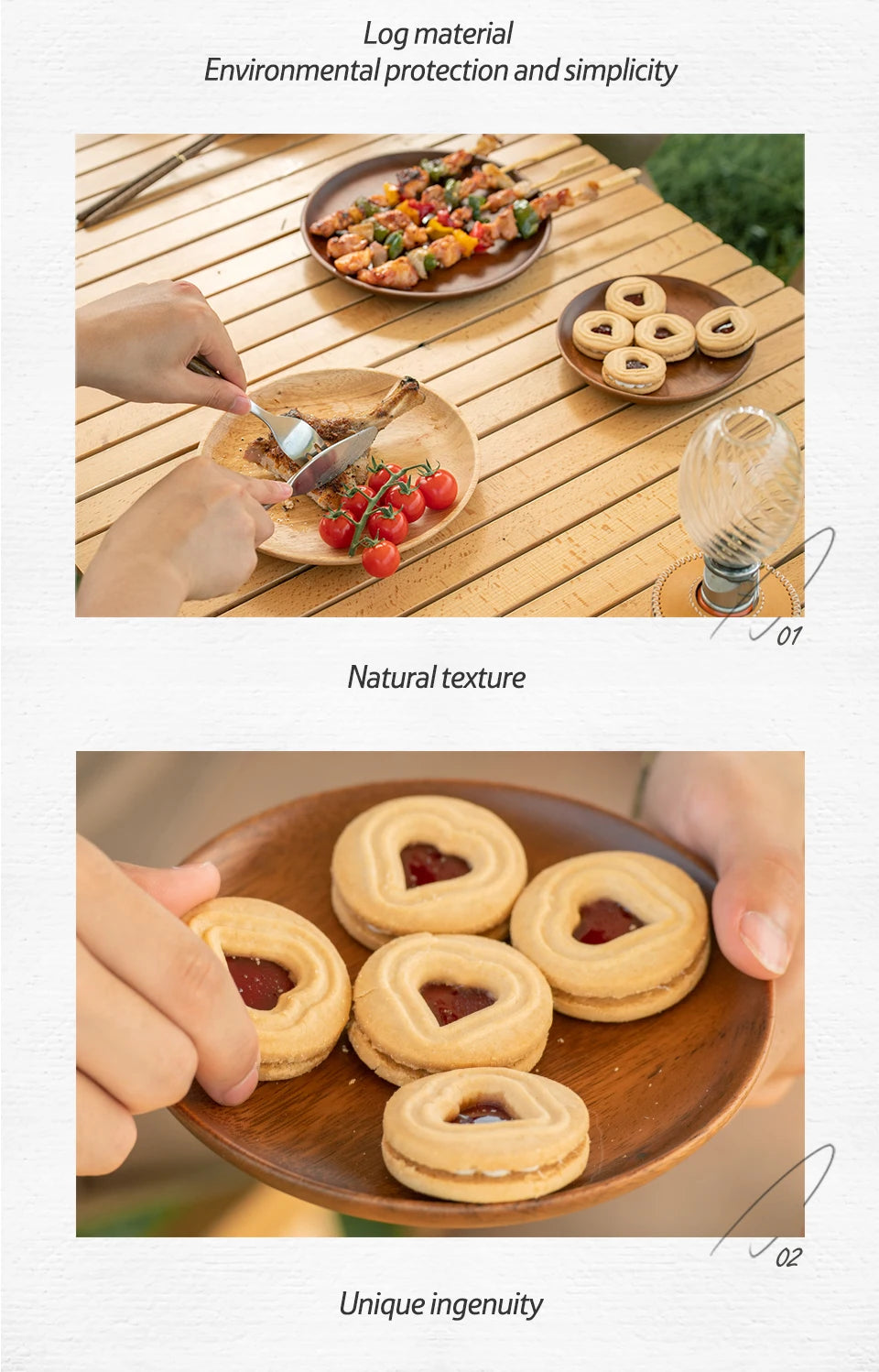 Naturehike Solid Wood Dish Plate Outdoor Camping Plate Wooden Round Pan Fruit Dishes Saucer Tea Tray Dessert Dinner Plate Food Container Tableware