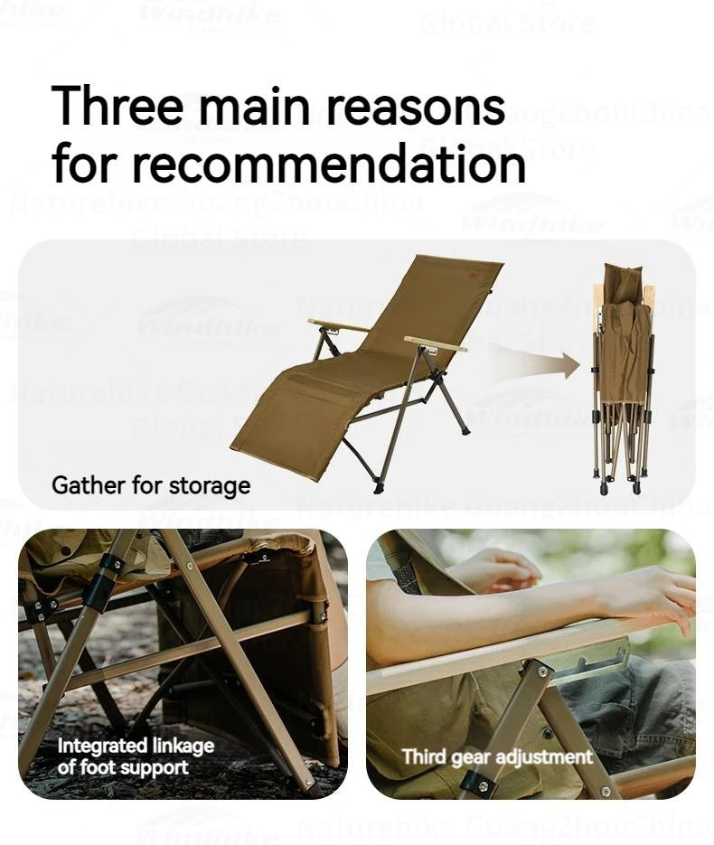 Naturehike NIGHTFALL Folding Recliner Chair Adjustable Backrest Portable Leisure Lounger Camping Outdoor Hiking Fishing Beach Travel Armchair Footrest Heavy Duty Original Nature Hike