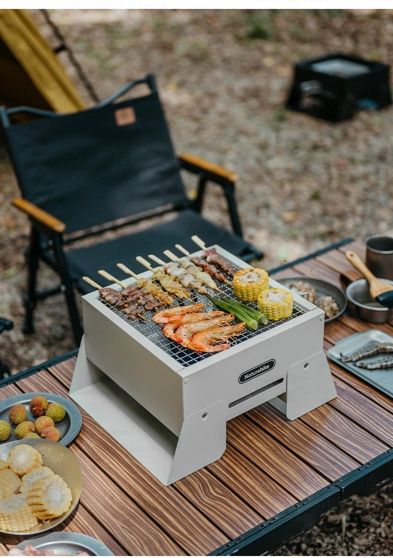 Naturehike Folding Charcoal Grill Outdoor Portable 1-2 Persons BBQ Desk Tabletop Stove Furnance Camping Picnic Barbecue Burner Cooking Grill Stand