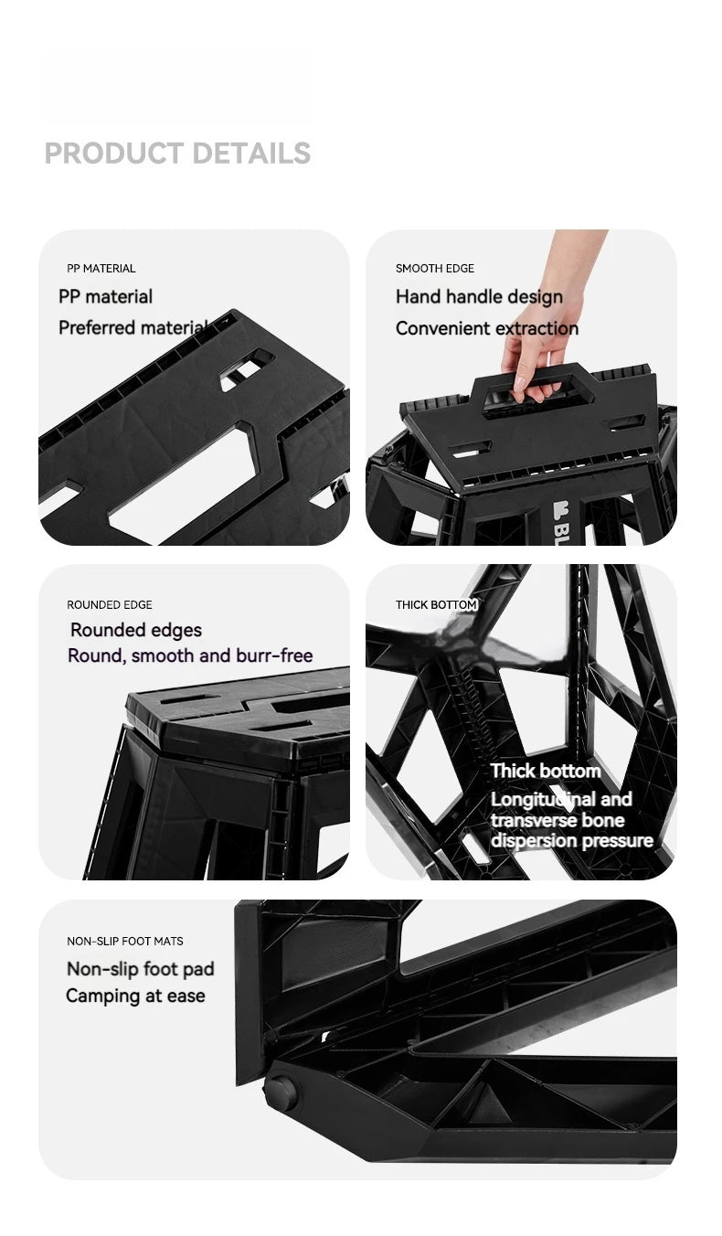 BLACKDOG Ultralight Folding Stool PP Chair Outdoor Portable Stable Bucket Rack Camping Travel Fishing Beach Stool Chair Load Bearing 100kg Heavy Duty Original Black Dog