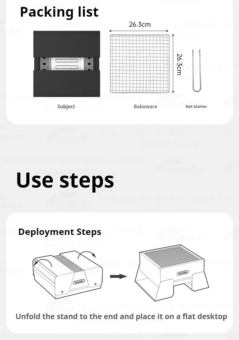 Naturehike Folding Charcoal Grill Outdoor Portable 1-2 Persons BBQ Desk Tabletop Stove Furnance Camping Picnic Barbecue Burner Cooking Grill Stand