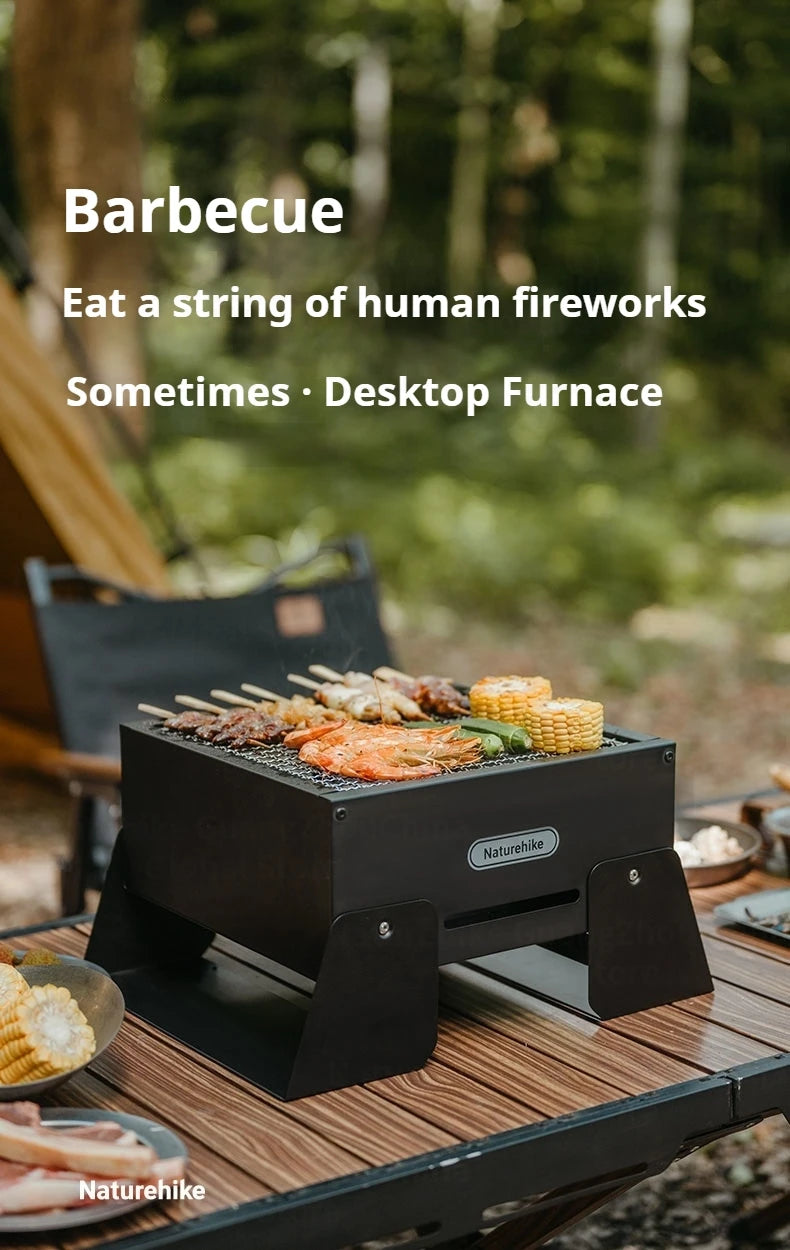Naturehike Folding Charcoal Grill Outdoor Portable 1-2 Persons BBQ Desk Tabletop Stove Furnance Camping Picnic Barbecue Burner Cooking Grill Stand