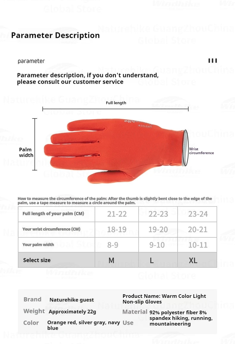 Naturehike Non-Slip Gloves Portable Unisex Outdoor Sunscreen Thin Touch Screen Breathable Gloves For Running Sports Hiking Mountaineering