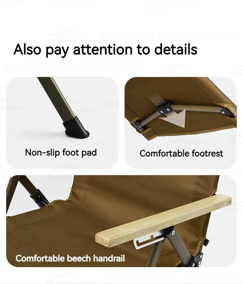 Naturehike NIGHTFALL Folding Recliner Chair Adjustable Backrest Portable Leisure Lounger Camping Outdoor Hiking Fishing Beach Travel Armchair Footrest Heavy Duty Original Nature Hike