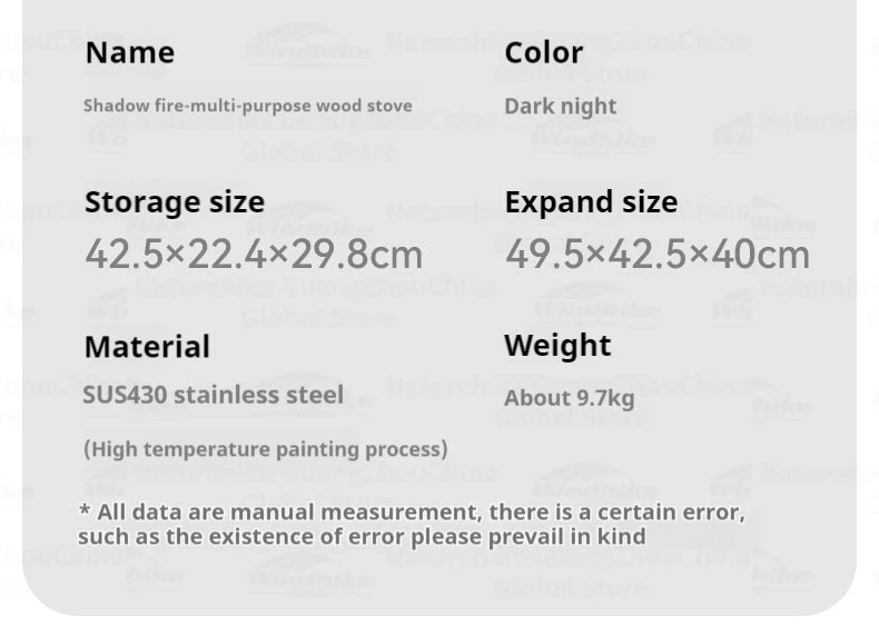 Blackdog FIRE SHADOW Wood Stove Portable Lightweight Wood-Burning Furnace Folding Burner Patio Fireplace 430 Stainless Steel Outdoor Camping Tent