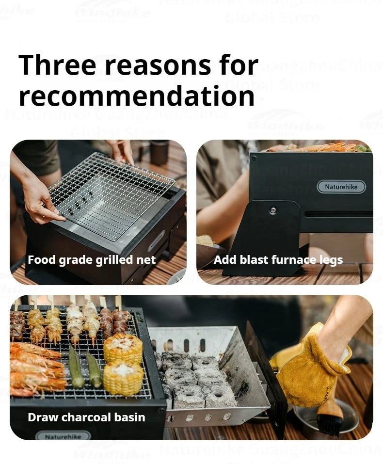 Naturehike Folding Charcoal Grill Outdoor Portable 1-2 Persons BBQ Desk Tabletop Stove Furnance Camping Picnic Barbecue Burner Cooking Grill Stand