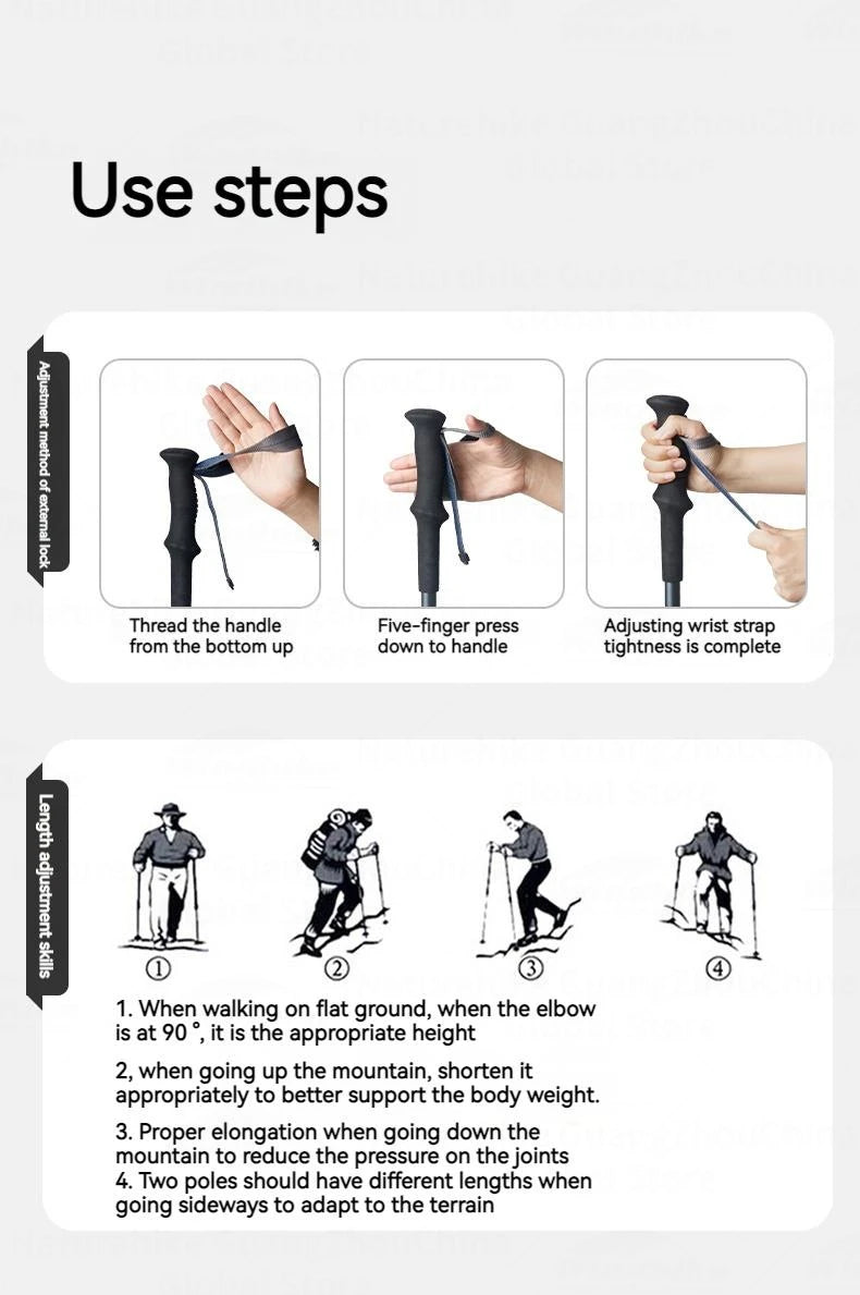 Naturehike UL Pro Mountaineering Stick Portable Ultralight 5-Section Folding Telescopic Walking Stick Pole Carbon Fiber Trekking Hiking Canes