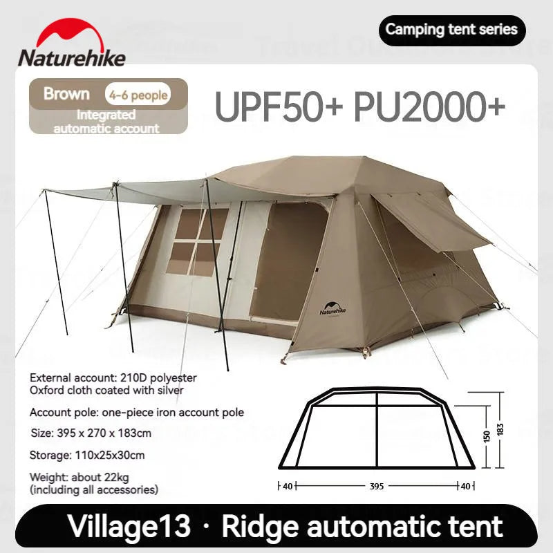 Naturehike VILLAGE 13 Cabin Style 13sqm 5 to 8 Person 2 Bedroom 1 Living Room Camping Automatic Pole Outdoor Tent Waterproof Portable Camp Shelter
