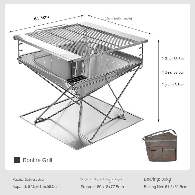 CAMPINGMOON MT PRO Series Camping Outdoor Portable Folding Small Medium Large Charcoal Grill Pure Stainless Steel Foldable Bonfire Pit Fire Wood Stove