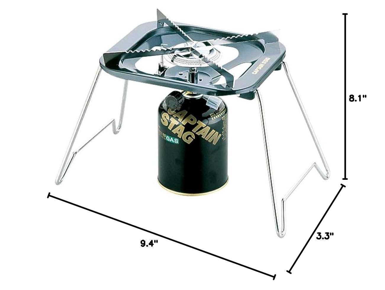 CAPTAIN STAG M-8809 Large Trivet Gas Stove 3000kW Firepower Folding Butane Canister Cooking Stove Screw Threaded Type Piezoelectric Ignition