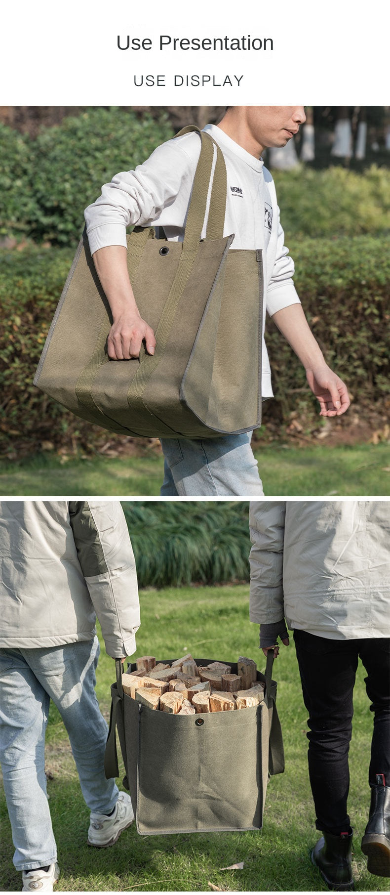 Campingmoon BC-400 Large Canvas Firewood Bag Portable Foldable Carrying Storage Bag Outdoor Camping Equipment Tools Utensils Fire Wood Bag Heavy Duty