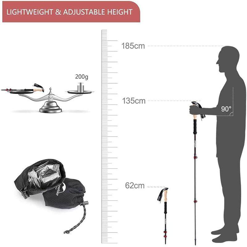 Naturehike FAR WIND Series Carbon Fiber Trekking Pole Telescopic Cork Handle Stick Trek Walking Light Weight Walk Rod Pole Men Woman Folding Equipment