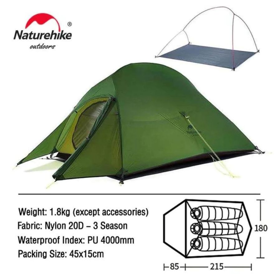 Naturehike Cloud Up Series 1 2 3 Person Portable Ultralight Weight Outdoor Camping Hiking Cycling Waterproof 3 Season Camp Tent in 210T 20D Upgraded