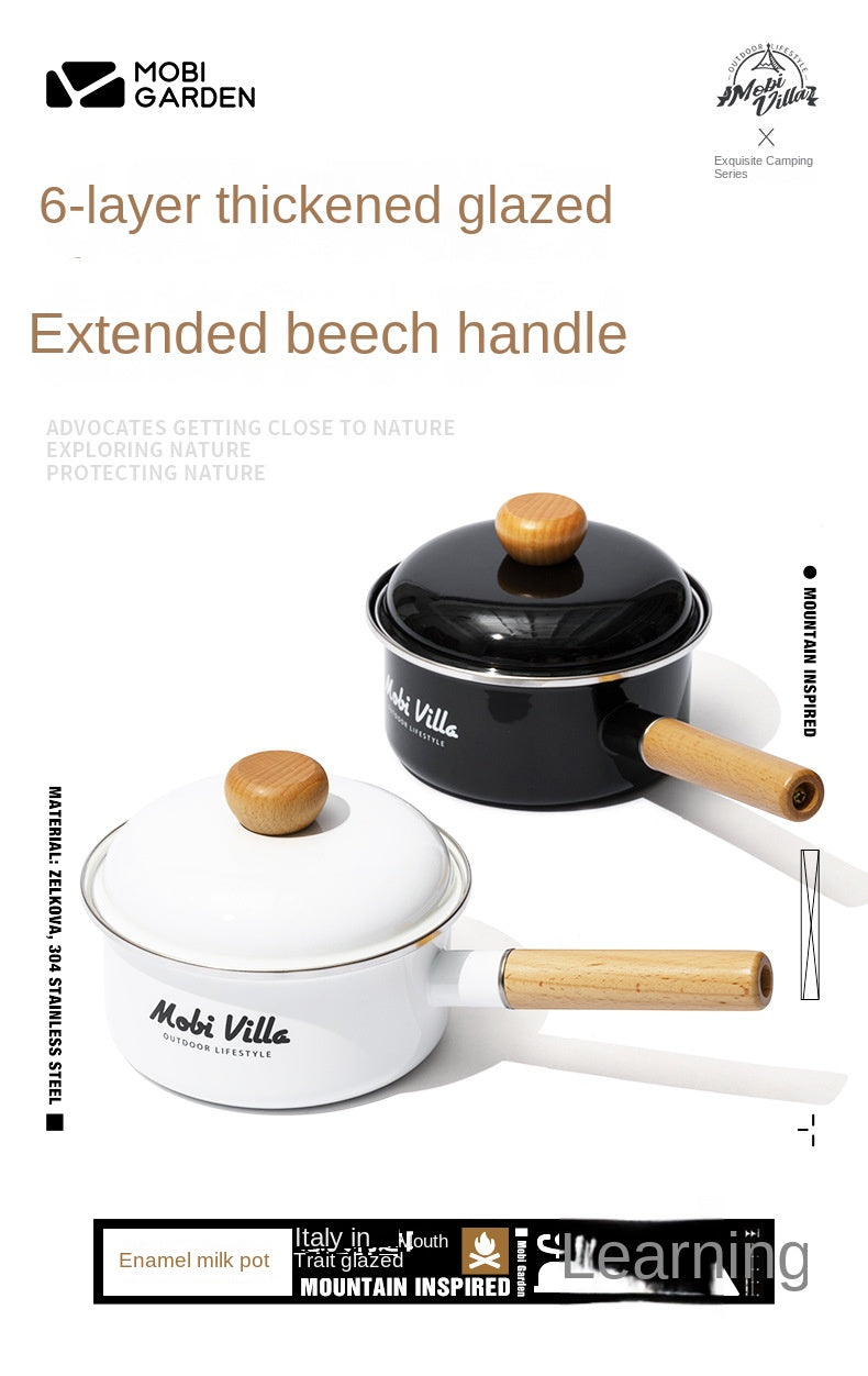 Mobi Garden Enamel Milk Pot Portable Lightweight Glazed Saucepan Small Soup Pot Outdoor Camping Cooking Utensil Kitchenware Food Grade Stainless Steel