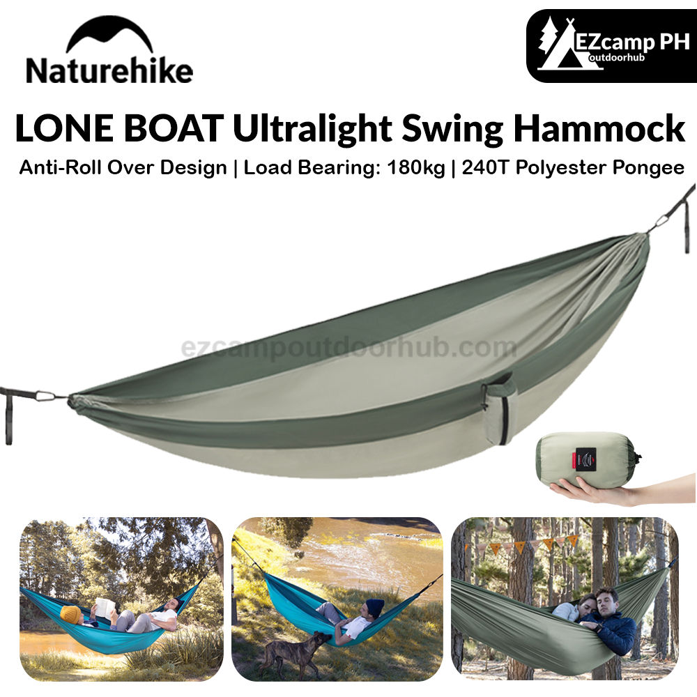 Naturehike LONE BOAT Ultralight Swing Hammock Series Upgraded 1 and 2 Person Adult & Children Tree Hanging Bed Camping 180kg Max Load 240T Nylon