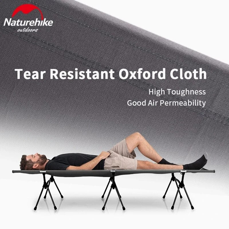 Naturehike High Low Adjustable Folding Bed Easy Assemble Sleeping Military Grade Cot Ultralight Heavy Duty Load up to 150kg Foldable with Storage Bag