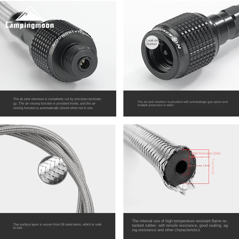 Campingmoon Butane Extension Pipe Black Screw Type Adapter Connector Tube Adaptor Canister Tank 50cm 100cm Hose Male Female For Outdoor Camping Fuel Gas