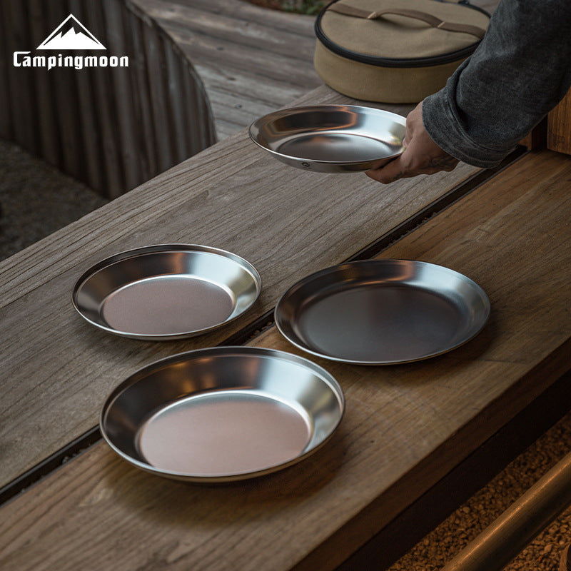 Campingmoon S397 Series Dish Plate Set Stainless Steel Tableware Anti-Corrosion Outdoor Camping Sold Set Or Per Piece With Optional Storage Bag