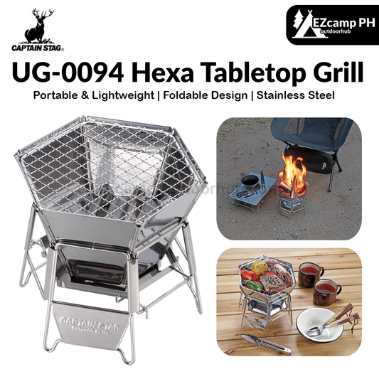 CAPTAIN STAG UG-0094 Hexa Tabletop Grill Small Foldable Stainless Steel Hexagonal Grill Charcoal Firewood Folding BBQ Burner Stove