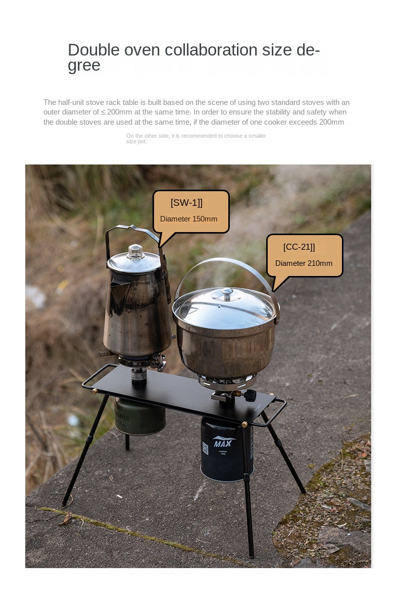 Campingmoon BKZ06-L Half Unit Hob Table Portable Lightweight Multi-purpose IGT Compatible Double Stove Interface Two Levels Height Aluminum Alloy Kitchen Table Unit